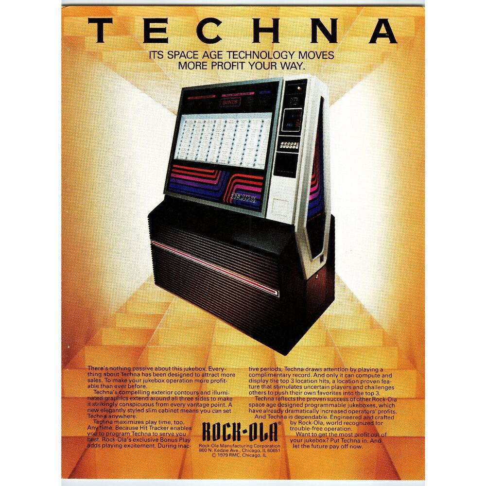 1979 Rock-Ola Techna Jukebox Vintage Advertising Flyer Chicago IL